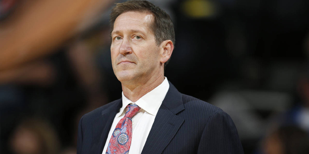 Phoenix Suns coach Jeff Hornacek watches during the second half of his team's NBA basketball game a...