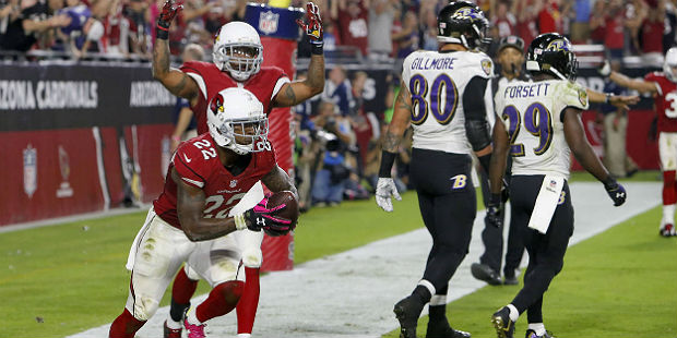 Arizona Cardinals strong safety Tony Jefferson (22) celebrates his interception in the end zone dur...