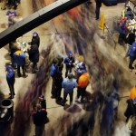 Fans arrive before Game 4 of the Major League Baseball World Series between the New York Mets and Kansas City Royals Saturday, Oct. 31, 2015, in New York. (AP Photo/Charlie Riedel)