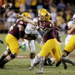 Arizona State's Mike Bercovici (2) throws the football against Oregon during the first half of an NCAA college football game Thursday, Oct. 29, 2015, in Tempe, Ariz. (AP Photo/Ross D. Franklin)