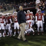 Stanford head coach David Shaw prepares to enter the field with his team before an NCAA college football game against Arizona, Saturday, Oct. 3, 2015, in Stanford, Calif.  (AP Photo/Marcio Jose Sanchez)