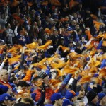 New York Mets fans wave towels before Game 4 of the Major League Baseball World Series between the New York Mets and the Kansas City Royals Saturday, Oct. 31, 2015, in New York. (AP Photo/Matt Slocum)
