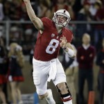 Stanford's Kevin Hogan throws against Arizona during the first half of an NCAA college football game Saturday, Oct. 3, 2015, in Stanford, Calif.  (AP Photo/Marcio Jose Sanchez)