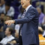 Phoenix Suns head coach Jeff Hornacek argues with officials during the first half of an NBA preseason basketball game against the Sacramento Kings, Wednesday, Oct. 7, 2015, in Phoenix. (AP Photo/Ross D. Franklin)