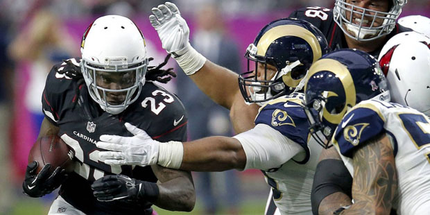 Arizona Cardinals running back Chris Johnson (23) runs against the St. Louis Rams during the first ...