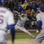 Kansas City Royals pitcher Danny Duffy throws during the fifth inning of Game 4 of the Major League Baseball World Series against the New York Mets Saturday, Oct. 31, 2015, in New York. (AP Photo/David J. Phillip)