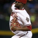 Arizona Diamondbacks' Rubby De La Rosa throws a pitch against the Houston Astros during the first inning of a baseball game Friday, Oct. 2, 2015, in Phoenix. (AP Photo/Ross D. Franklin)