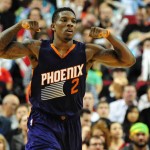 Phoenix Suns guard Eric Bledsoe (2) celebrates after hitting a shot during the fourth quarter of an NBA basketball game against the Portland Trail Blazers in Portland, Ore., Saturday, Oct. 31, 2015. The Suns won the game 101-90. (AP Photo/Steve Dykes)
