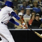New York Mets' Michael Conforto hits a home run during the fifth inning of Game 4 of the Major League Baseball World Series against the Kansas City Royals Saturday, Oct. 31, 2015, in New York. (AP Photo/David J. Phillip)