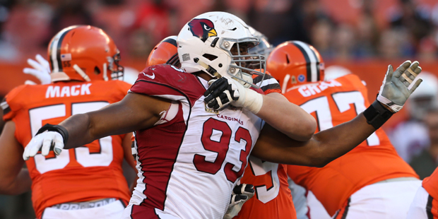 Arizona Cardinals defensive end Calais Campbell (93) against the Cleveland Browns in the second hal...