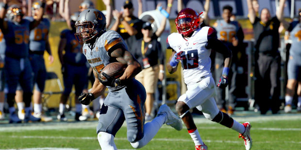 Arizona State wide receiver Devin Lucien (15) runs in for a touchdown after the catch as Arizona co...