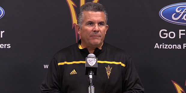 Arizona State head coach Todd Graham answers questions during his weekly press conference Monday, N...