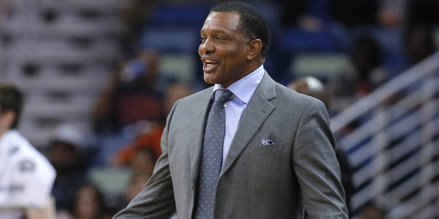 New Orleans Pelicans coach Alvin Gentry gestures during the second half of his team's NBA basketbal...