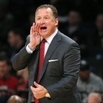 North Carolina State head coach Mark Gottfried yells at his players in the first half of a Legends Classic semifinal Arizona State in an NCAA college basketball game Monday, Nov. 23, 2015, in New York.  (AP Photo/Kathy Willens)