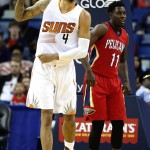 Phoenix Suns center Tyson Chandler (4) reacts to a call in the first half of an NBA basketball game against the Pelicans in New Orleans, Sunday, Nov. 22, 2015. (AP Photo/Max Becherer)