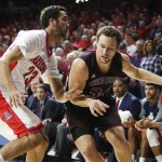 Chico State guard Drew Kitchens drives on Arizona forward Mark Tollefsen (23) during the first half of an NCAA college basketball exhibition game, Sunday, Nov 8, 2015, in Tucson, Ariz. (AP Photo/Rick Scuteri)