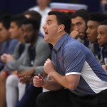 Arizona head coach Sean Miller yells to his team during the first half of an NCAA college basketball game against Providence at the Wooden Legacy tournament, Friday, Nov. 27, 2015, in Fullerton, Calif. (AP Photo/Mark J. Terrill)