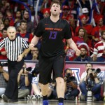 Boise State forward Nick Duncan reacts to a foul call during the second half of an NCAA college basketball game against Arizona, Thursday, Nov. 19, 2015, in Tucson, Ariz. (AP Photo/Rick Scuteri)