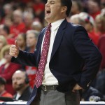 Arizona head coach Sean Miller reacts to a call during the first half of an NCAA college basketball exhibition game against Chico State, Sunday, Nov 8, 2015, in Tucson, Ariz. (AP Photo/Rick Scuteri)