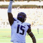 Washington's Darrell Daniels celebrates his touchdown catch against Arizona State during the first half of an NCAA college football game Saturday, Nov. 14, 2015, in Tempe, Ariz. (AP Photo/Ross D. Franklin)