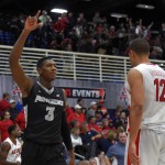 Providence guard Kris Dunn, left, celebrates in front of Arizona forward Ryan Anderson after Providence defeated Arizona 69-65 in an NCAA college basketball game at the Wooden Legacy tournament, Friday, Nov. 27, 2015, in Fullerton, Calif. (AP Photo/Mark J. Terrill)