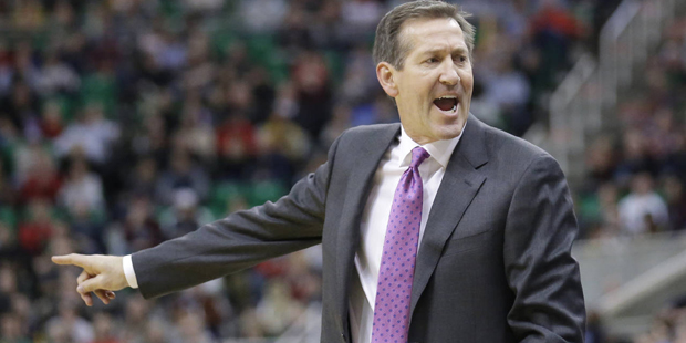 Phoenix Suns head coach Jeff Hornacek shouts to his team during the second quarter of an NBA basket...