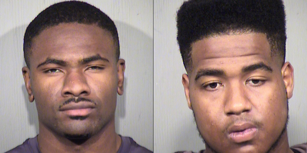 The mugshots of ASU football players Jayme Otomewo (left) and Deonte Reynolds following their arres...