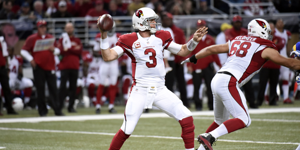 Arizona Cardinals quarterback Carson Palmer throws during the first quarter of an NFL football game...