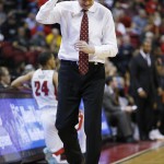 UNLV coach Dave Rice reacts after a play against Arizona State during the second half of an NCAA college basketball game Wednesday, Dec. 16, 2015, in Las Vegas. Arizona State won 66-56. (AP Photo/John Locher)