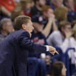 Gonzaga head coach Mark Few instructs his team during the first half of an NCAA college basketball game against Arizona, Saturday, Dec. 5, 2015, in Spokane, Wash. (AP Photo/Young Kwak)