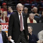 San Diego State coach Steve Fisher reacts during the second half of his team's NCAA college basketball game against Grand Canyon Friday, Dec. 18, 2015, in San Diego. Grand Canyon won 52-45. (AP Photo/Gregory Bull)