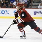 Arizona Coyotes' Max Domi skates to the puck during the first period of an NHL hockey game against the Toronto Maple Leafs Tuesday, Dec. 22, 2015, in Glendale, Ariz. (AP Photo/Ross D. Franklin)