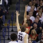 Arizona's Ryan Anderson, back, shoots against Gonzaga's Kyle Wiltjer (33) during the second half of an NCAA college basketball game, Saturday, Dec. 5, 2015, in Spokane, Wash. Arizona won 68-63. (AP Photo/Young Kwak)
