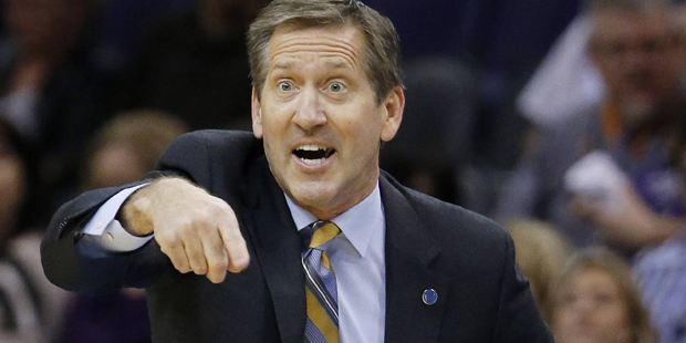 Phoenix Suns' Jeff Hornacek shouts to one of his players during the second half of an NBA basketbal...