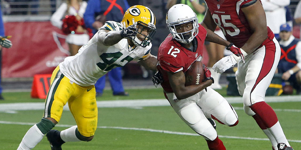 Arizona Cardinals wide receiver John Brown (12) scores a touchdown as Green Bay Packers strong safe...