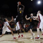 Arizona State guard Gerry Blakes (4) drives to the basket against Stanford during the first half of an NCAA college basketball game Saturday, Jan. 23, 2016, in Stanford, Calif. (AP Photo/Marcio Jose Sanchez)