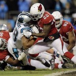 Carolina Panthers' Jonathan Stewart is stopped short of the goal line during the first half the NFL football NFC Championship game against the Arizona Cardinals Sunday, Jan. 24, 2016, in Charlotte, N.C. (AP Photo/David J. Phillip)