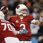 Arizona Cardinals' Carson Palmer throws during the first half the NFL football NFC Championship game against the Carolina Panthers, Sunday, Jan. 24, 2016, in Charlotte, N.C. (AP Photo/Bob Leverone)
