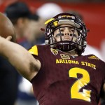 Arizona State's Mike Bercovici warms up for the Cactus Bowl NCAA college football game against West Virginia on Saturday, Jan. 2, 2016, in Phoenix. (AP Photo/Ross D. Franklin)