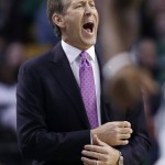 Phoenix Suns head coach Jeff Hornacek shouts instructions to his team during the first quarter of an NBA basketball game against the Boston Celtics, Friday, Jan. 15, 2016, in Boston. (AP Photo/Stephan Savoia)