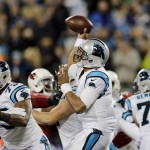 Carolina Panthers' Cam Newton throws during the first half the NFL football NFC Championship game against the Arizona Cardinals,  Sunday, Jan. 24, 2016, in Charlotte, N.C. (AP Photo/David J. Phillip)