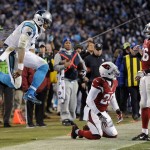 Carolina Panthers' Cam Newton celebrates a first down run during the second half the NFL football NFC Championship game against the Arizona Cardinals Sunday, Jan. 24, 2016, in Charlotte, N.C. (AP Photo/Mike McCarn)