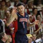 Arizona guard Gabe York gestures after making a 3-point basket against Stanford during the second half of an NCAA college basketball game Thursday, Jan. 21, 2016, in Stanford, Calif. Arizona won 71-57. (AP Photo/Marcio Jose Sanchez)