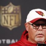 Arizona Cardinals head coach Bruce Arians answers a question during a news conference at the Cardinals NFL football training facility Wednesday, Jan. 20, 2016, in Tempe, Ariz.  The Cardinals will face the Carolina Panthers in the NFC Championship game on Sunday in Charlotte. (AP Photo/Ross D. Franklin)