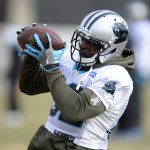 Carolina Panthers' Jerricho Cotchery (82) makes a reception during NFL football practice in Charlotte, N.C., as the team prepares for the NFC Championship game against the Arizona Cardinals, Wednesday, Jan. 20, 2016. (David Foster IIICharlotte Observer via AP)