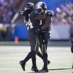 Atlanta Falcons running back Devonta Freeman of Team Irvin congratulates Tennessee Titans defensive tackle Jurrell Casey (99) of Team Irvin after Casey made an interception during the second quarter of the NFL Pro Bowl football game, Sunday, Jan. 31, 2016, in Honolulu. (AP Photo/Marco Garcia)