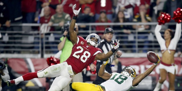 Green Bay Packers wide receiver Randall Cobb (18) makes a one-handed catch but has it called back o...