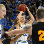 UCLA's Bryce Alford prepares to make a 3-point basket against Arizona State to secure their win in the second half of an NCAA college basketball game in Los Angeles, Saturday, Jan. 9, 2016. UCLA won 81-74. (AP Photo/Michael Owen Baker)