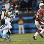 Carolina Panthers' Robert McClain breaks up a pass intended for Arizona Cardinals' John Brown during the first half the NFL football NFC Championship game Sunday, Jan. 24, 2016, in Charlotte, N.C. (AP Photo/Bob Leverone)