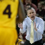 Arizona State head coach Bobby Hurley applauds the efforts of his team during the second half of an NCAA college basketball game against Arizona, Sunday, Jan. 3, 2016, in Tempe, Ariz. (AP Photo/Ralph Freso)